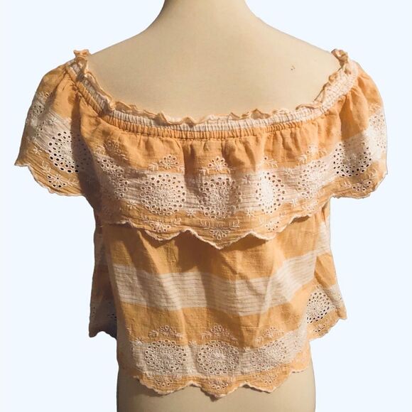 American Eagle Yellow Striped Off the Shoulder Cropped Blouse - Picture 9 of 10